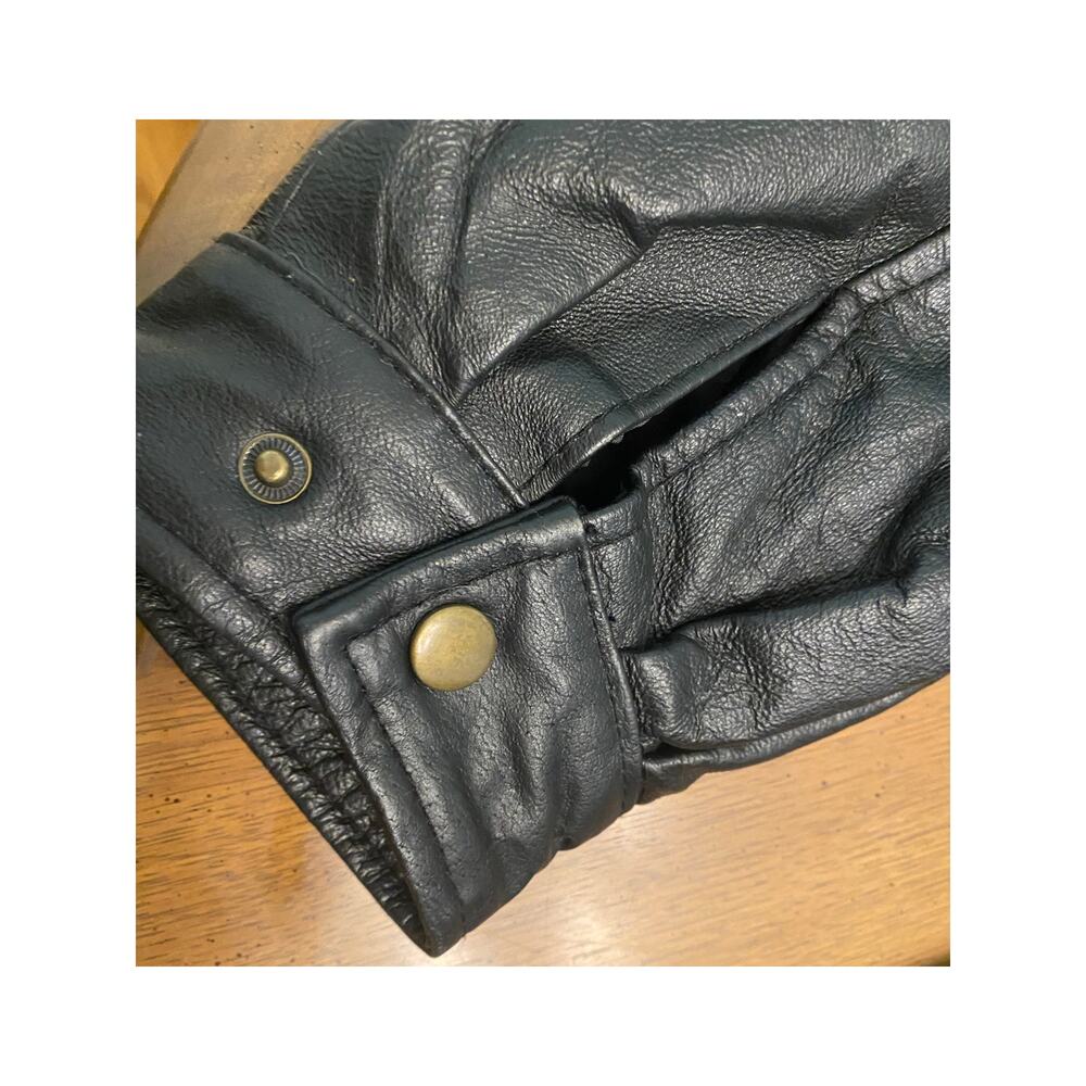 Cougar Leather Black Bomber Jacket Men’s L Zip Front Snap Pockets Elastic Hem - Picture 11 of 11